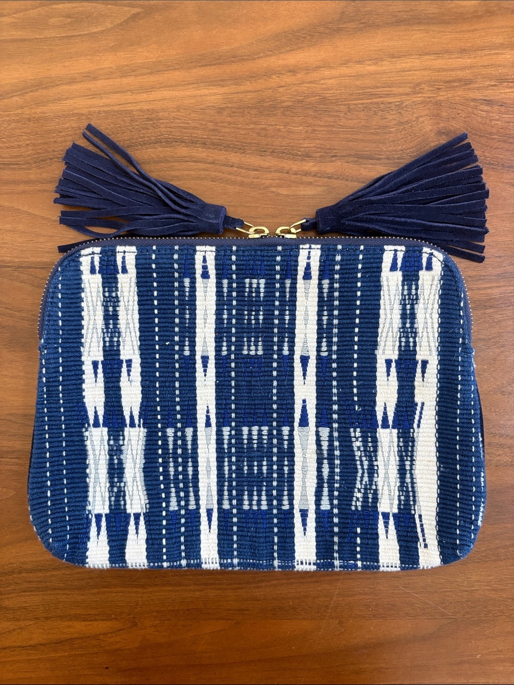 Bloom & Give Kavya Clutch In Indigo Suede Tassels Accessory Bag
